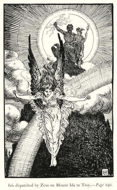 Iliada: Iris wysłana przez Zeusa na Górę Ida do Troi (rycina) autorstwa George Percy Jacomb Hood