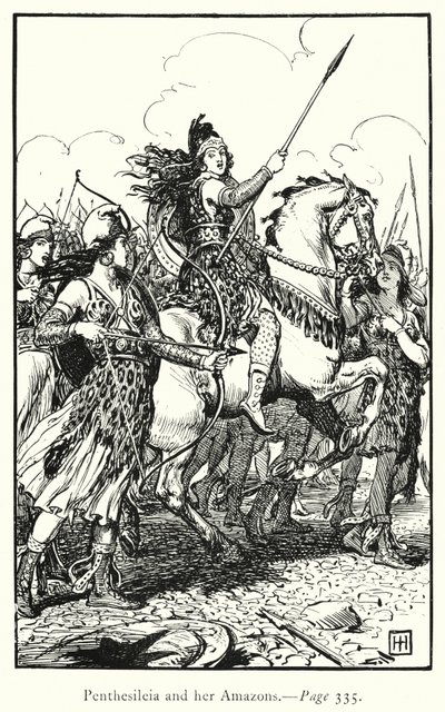 Iliada: Pentezylea i jej Amazonki (rycina) autorstwa George Percy Jacomb Hood