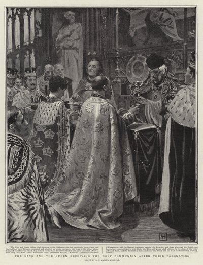 Król i Królowa przystępują do Komunii Świętej po Koronacji autorstwa George Percy Jacomb Hood