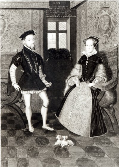 Portret Filipa II z Hiszpanii (1527-98) i królowej Marii I (1516-58) grawerowany przez Josepha Browna, 1812 autorstwa George Perfect Harding