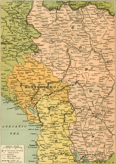 Mapa ilustrująca serbski odwrót, 1919. autorstwa George Philip and Son Ltd