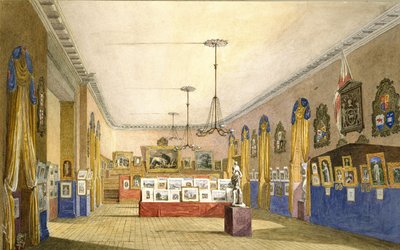 Wystawa w Starym Ratuszu, Oksford, 1854 (akwarela i farba do ciała na ołówku na sztywnym papierze, ułożone na oryginalnym oprawie) autorstwa George Pyne