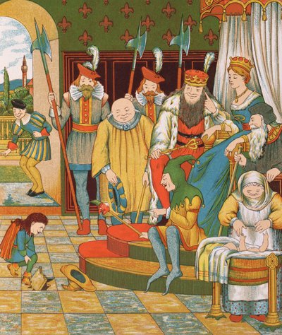 Rumpelstiltskin przybywa, by odebrać jako nagrodę pierworodne dziecko księżniczki, 1882 r autorstwa George R. Halkett