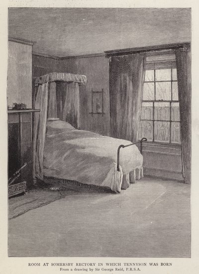 Pokój w Somersby Rectory, Lincolnshire, w którym w 1809 roku urodził się angielski poeta Alfred, Lord Tennyson (lito) autorstwa George Reid