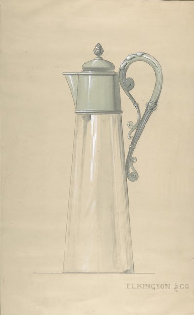 Projekt na szklany i srebrny dzbanek na wodę, z pokrywką, 1820-65. autorstwa George Richards Elkington