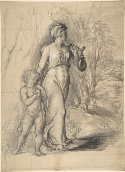 Hagar i Izmael na pustyni (recto); dwa studia portretowe żony artysty oraz studium nogi i torsu (verso) autorstwa George Richmond