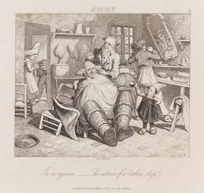 Fryzjer, Rouen, ok. 1821 (akwaforta) autorstwa George Robert Lewis
