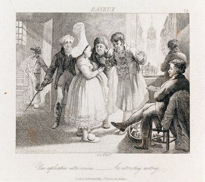 Ciekawe spotkanie - Bayeux, ok.1821 (akwaforta) autorstwa George Robert Lewis