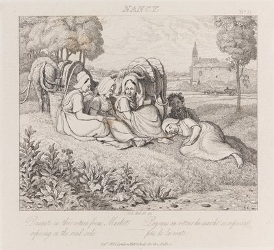 Chłopi powracający z targu, Nancy, ok. 1821 (akwaforta) autorstwa George Robert Lewis