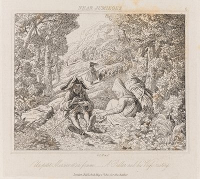 Handlarz i żona w pobliżu Jumieges, c.1821 (akwaforta) autorstwa George Robert Lewis