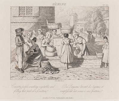 Mycie warzyw, Heming, ok. 1821 (akwaforta) autorstwa George Robert Lewis