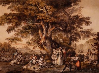 Lato: Strzyżenie owiec, ok. 1780 (akwarela i kolor ciała na papierze) autorstwa George Robertson