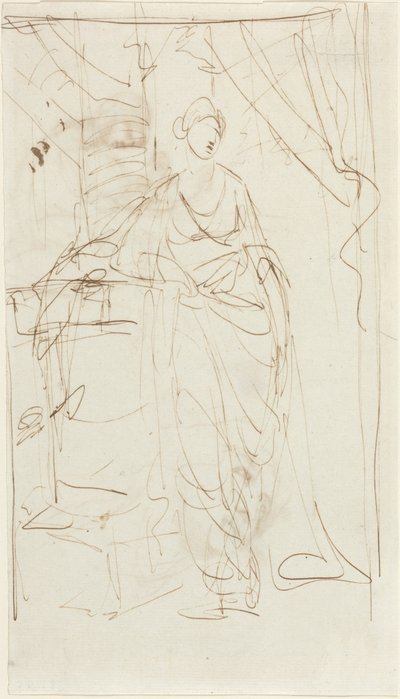 Elegancka dama w klasycznym stroju [recto] autorstwa George Romney