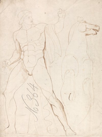 Klasyczny akt męski z rżącym koniem autorstwa George Romney