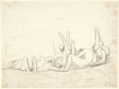 Grupa cierpiących postaci na ziemi  (szkic do obrazu „Howard odwiedzający więzienia”) autorstwa George Romney
