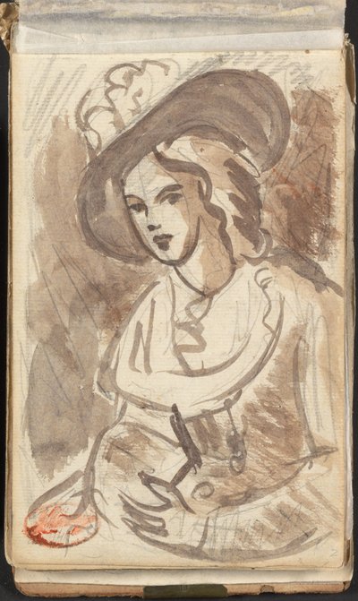 Półpostaciowy portret kobiety w kapeluszu autorstwa George Romney
