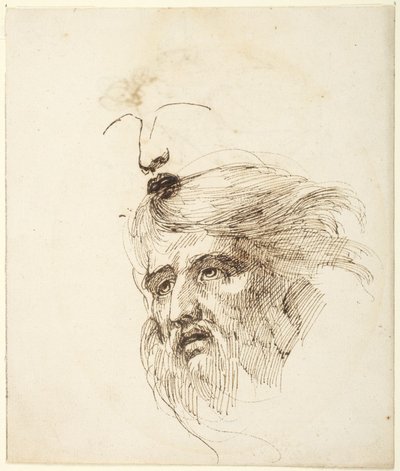 Głowa brodatego mężczyzny, studium jego rysów twarzy; na odwrocie: siedząca kobieta z dzieckiem autorstwa George Romney