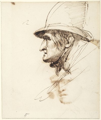 Głowa mężczyzny widziana z profilu, w dużym kapeluszu autorstwa George Romney