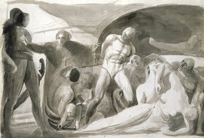 Howard z wizytą w lazarecie (pióro i atrament i pranie na papierze) autorstwa George Romney