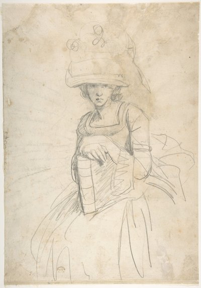 Dama trzymająca książkę (strona przednia); Schemat rozmieszczenia kolorów na palecie (strona tylna) autorstwa George Romney