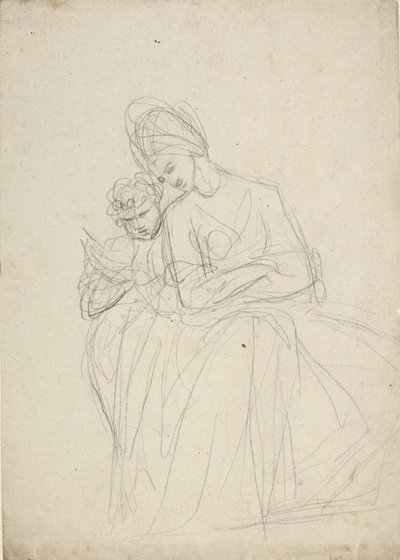 Studium portretowe przedstawiające siedzącą kobietę z dzieckiem autorstwa George Romney