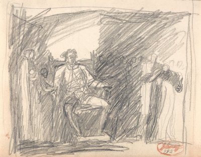 Siedząca postać w otoczeniu dworzan autorstwa George Romney