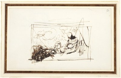 Siedzące postacie i koza autorstwa George Romney