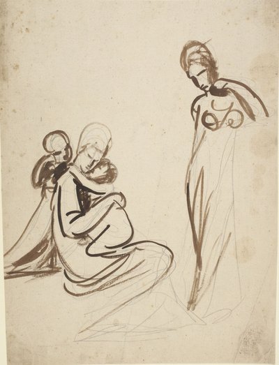 Siedząca kobieta z dwójką dzieci i stojąca kobieta autorstwa George Romney
