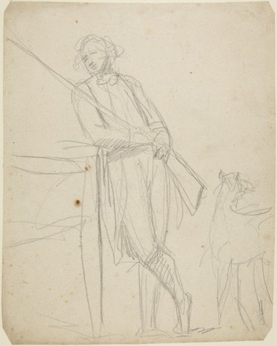 Szkic do pełnopostaciowego portretu mężczyzny trzymającego broń autorstwa George Romney