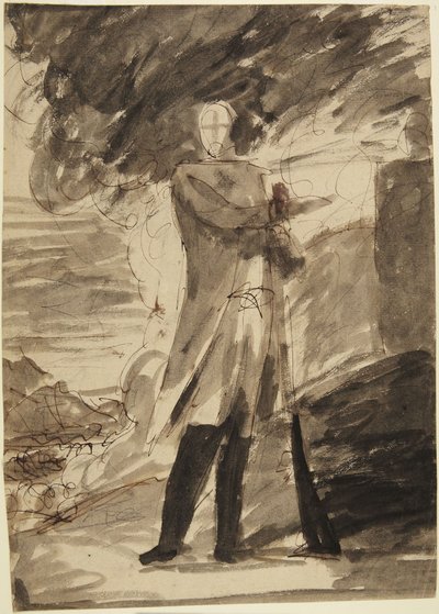 Szkic do pełnopostaciowego portretu mężczyzny trzymającego broń autorstwa George Romney