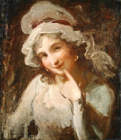 Studium uśmiechniętej młodej kobiety (olej na płótnie) autorstwa George Romney