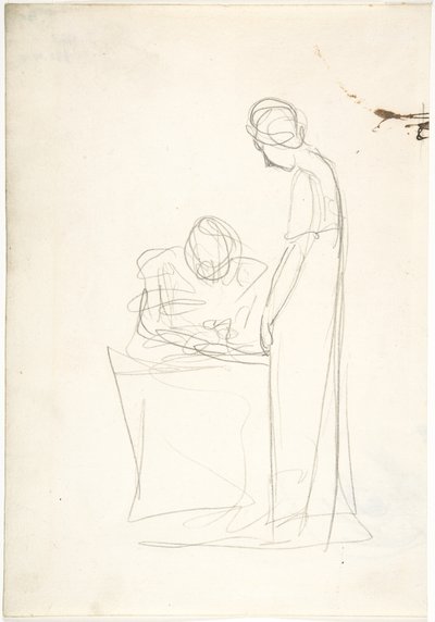 Studium dwóch postaci: jedna siedząca, druga stojąca (recto). Studium głowy patrzącej w górę (verso) autorstwa George Romney