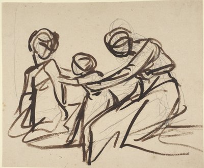 Studium przedstawiające dwie siedzące kobiety z dzieckiem autorstwa George Romney