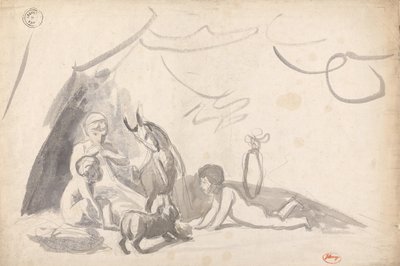 Troje dzieci z psem i kozą autorstwa George Romney