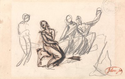Trzy postacie siedzące i jedna stojąca autorstwa George Romney