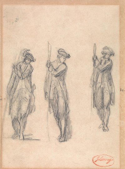 Trzy szkice mężczyzny w mundurze autorstwa George Romney
