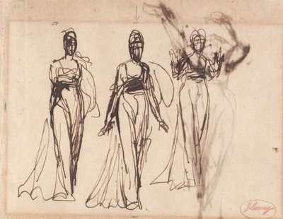 Trzy studia stojącej kobiety, prawdopodobnie Lady MacBeth autorstwa George Romney