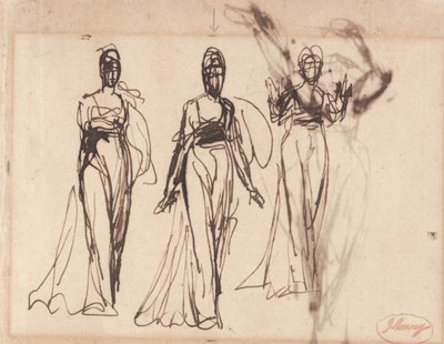 Trzy studia przedstawiające stojącą kobietę, prawdopodobnie Circe autorstwa George Romney