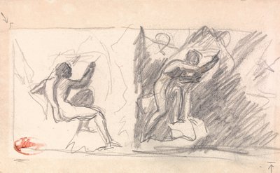 Dwa szkice: Siedzący akt męski, widok z tyłu; Stojąca postać, gestykulująca autorstwa George Romney