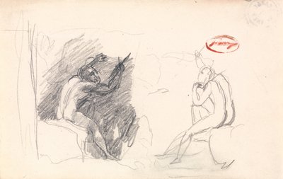 Dwa szkice siedzącego aktu męskiego, widok z tyłu autorstwa George Romney