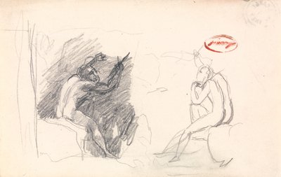 Dwa szkice siedzącego nagiego mężczyzny, widok z tyłu autorstwa George Romney
