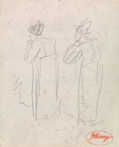 Dwie stojące postacie w wysokich kapeluszach autorstwa George Romney