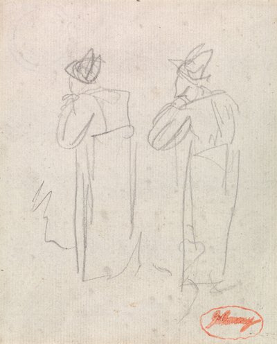 Dwie stojące postacie w wysokich kapeluszach autorstwa George Romney