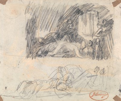 Dwa szkice przedstawiające Johna Howarda odwiedzającego lazaret autorstwa George Romney