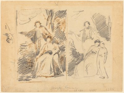 Dwa szkice do portretu rodziny Warrenów autorstwa George Romney