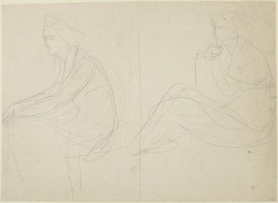 Dwa studia przedstawiające kobietę w pozycji siedzącej autorstwa George Romney