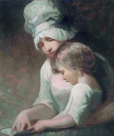 "Czytanie matki i dziecka" (Czytanie matki i dziecka) (Pani Cumberland i jej syn) Obraz George Romney (1734-1802) - Olej na płótnie, wym. 63,5x53,7 cm Kolekcja prywatna autorstwa George Romney