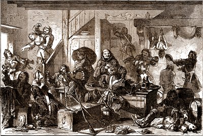 Dragonadas: perseguições dirigidas contra as comunidades protestantes do Reino da França durante a década de 1680. polonês (gravura) do século XIX autorstwa George Roux