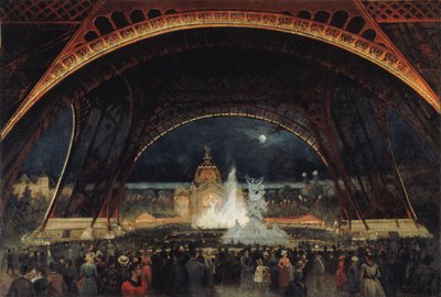 Nocna impreza na Wystawie Światowej w 1889 r. pod Wieżą Eiffla, ok. godz. 1889. autorstwa George Roux