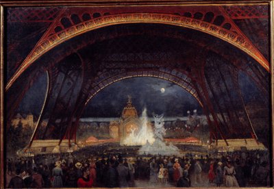 Nocne przyjęcie na Wystawie Światowej 1889 pod Wieżą Eiffla Obraz Georgesa Rouxa (XIX wiek) 1889 Nd. 0,95x0,65 m Paryż, Muzeum Carnavalet autorstwa George Roux